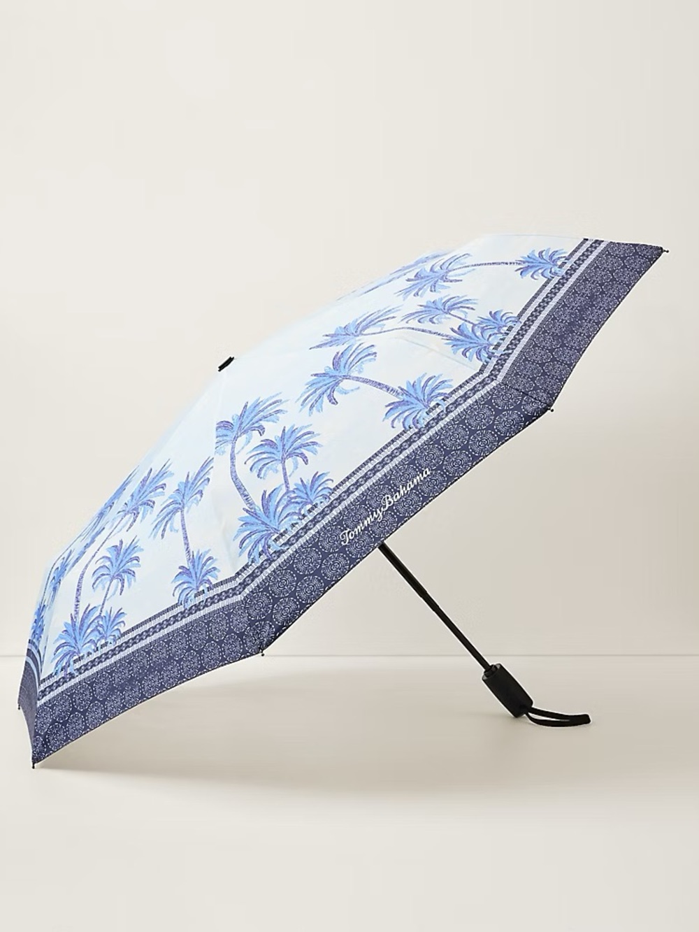 Tommy Bahama Blue Palm Print Folding Umbrella